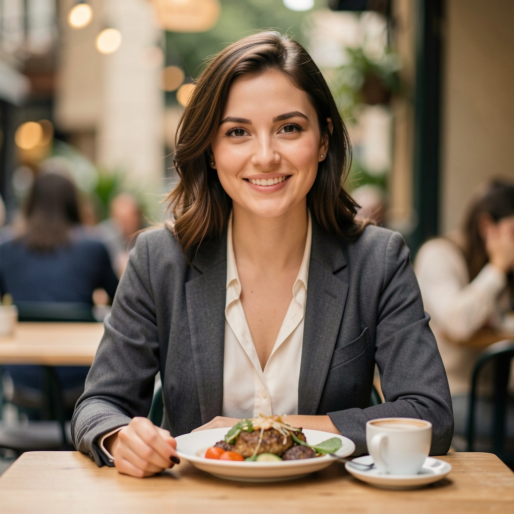 Phoebe Marsden, food and lifestyle contributor, portrait at a café table